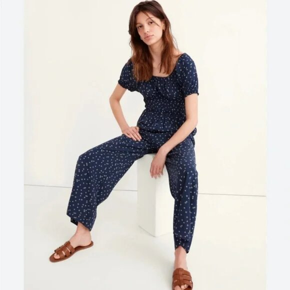 Madewell Blue Sophia Jumpsuit Bandana Flower with Puff Sleeves 2X - Picture 1 of 4